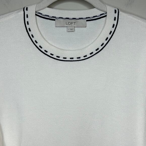 LOFT Knit Pullover Sweater Size L Contrast Stitching Long Sleeves Crew Neckline - Picture 2 of 9